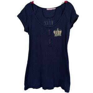 Juicy Couture Sleep Shirt Crown Logo Nightgown Blue Y2K Lounge Top Womens L VTG